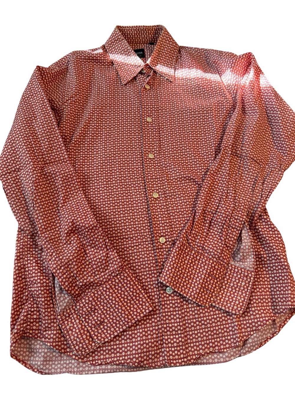 Hugo Boss Red Geometric Pattern Long-Sleeve Dress Shirt